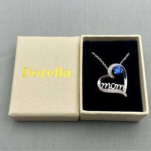 DORELLA September Birthstone Gift for Mom.  Sapphire Sterling Heart Necklace